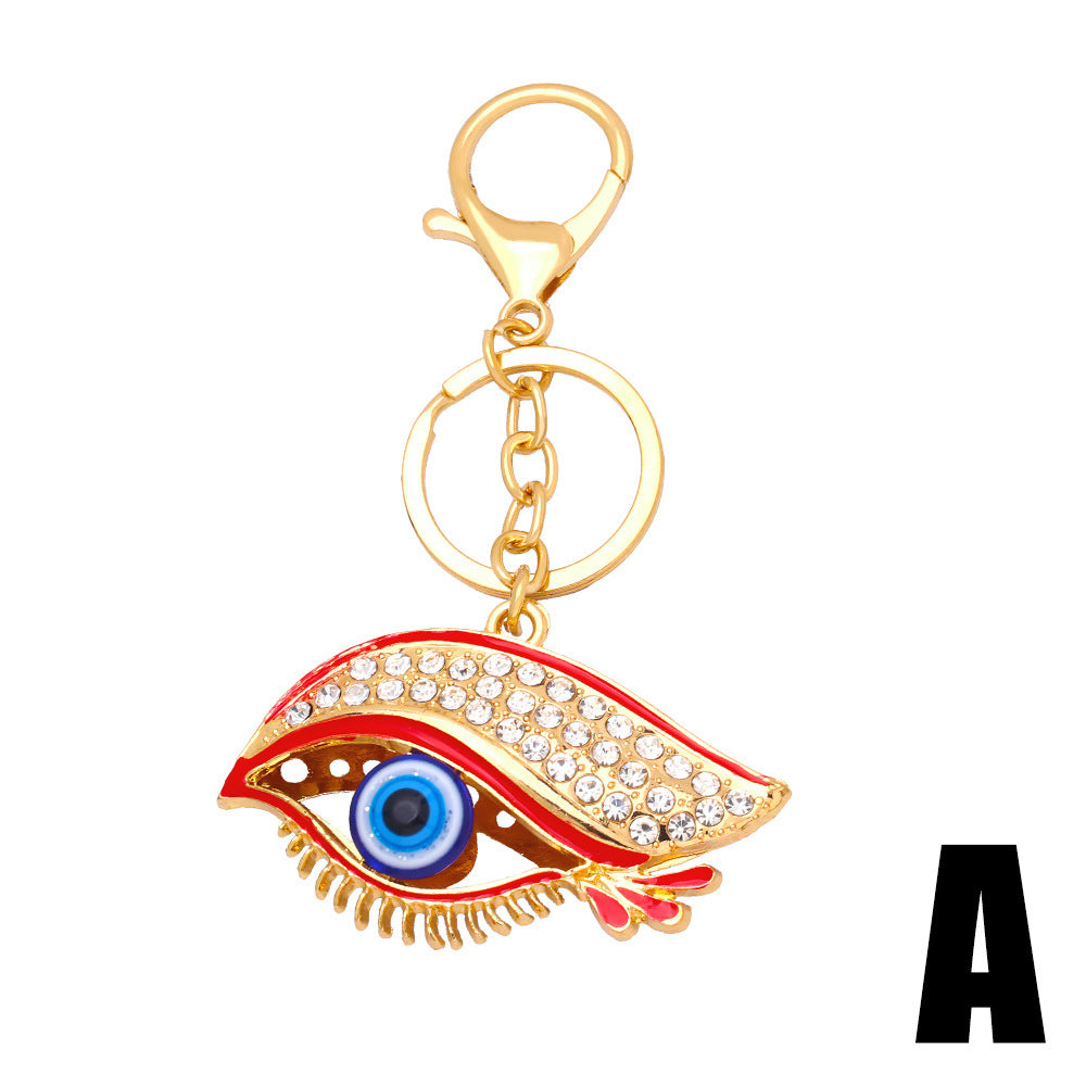 Wholesale Colorful Rhinestone Devil Eye Metal Keychain